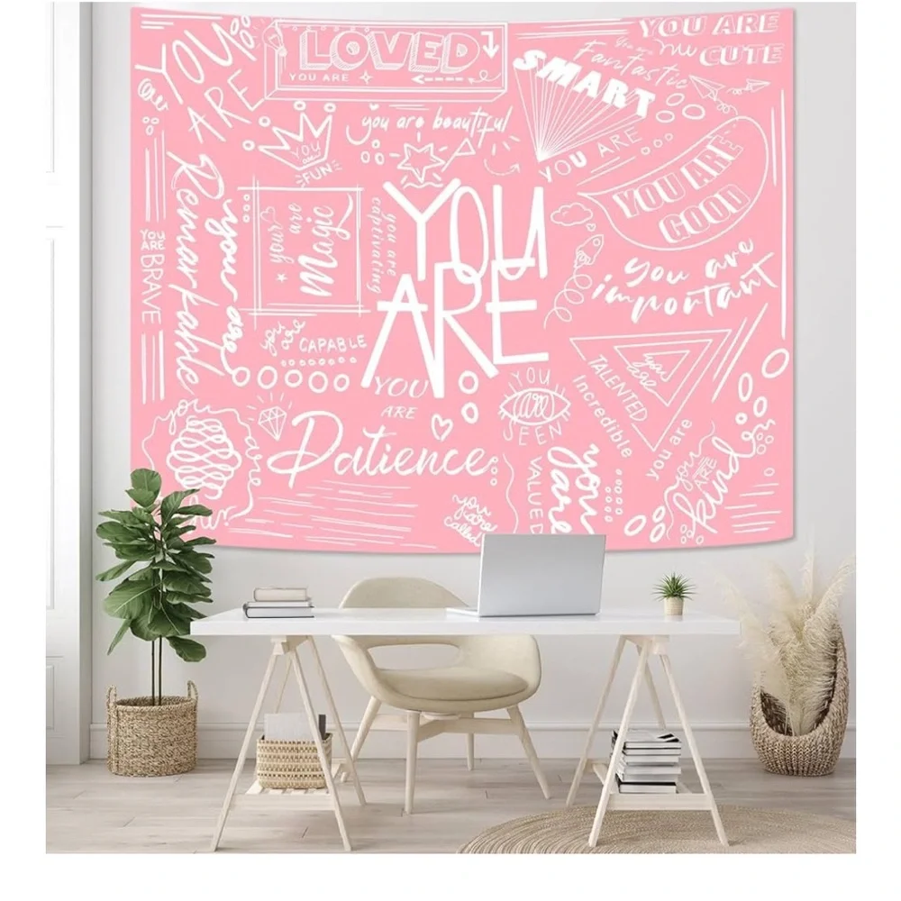 Hot Pink and White YOU ARE Tapestry new 60x80